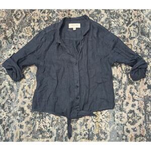 Anthropologie Cloth & Stone Grey Linen Tie-Up Top- Small
